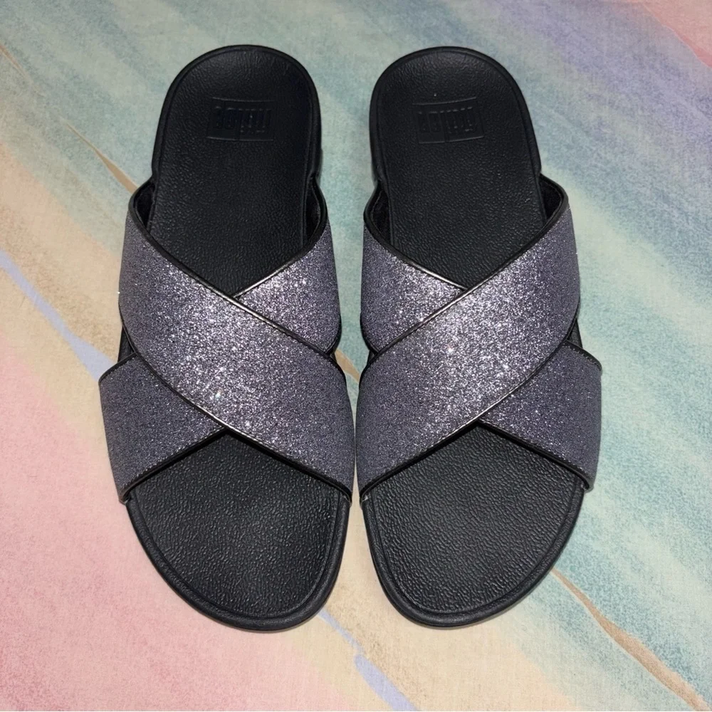 FitFlop Lulu Glitterdust Wedge Sandals size 9